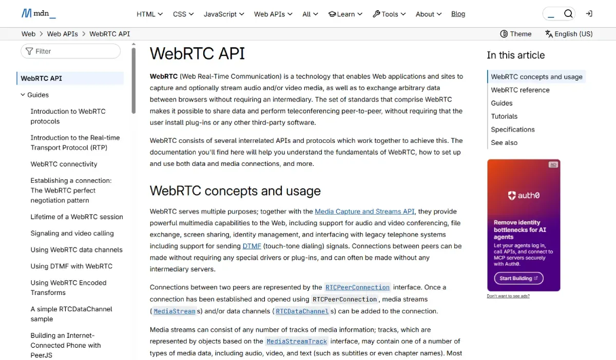 MDN WebRTC API页面截图