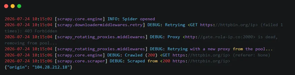 Scrapy proxy pool retry log