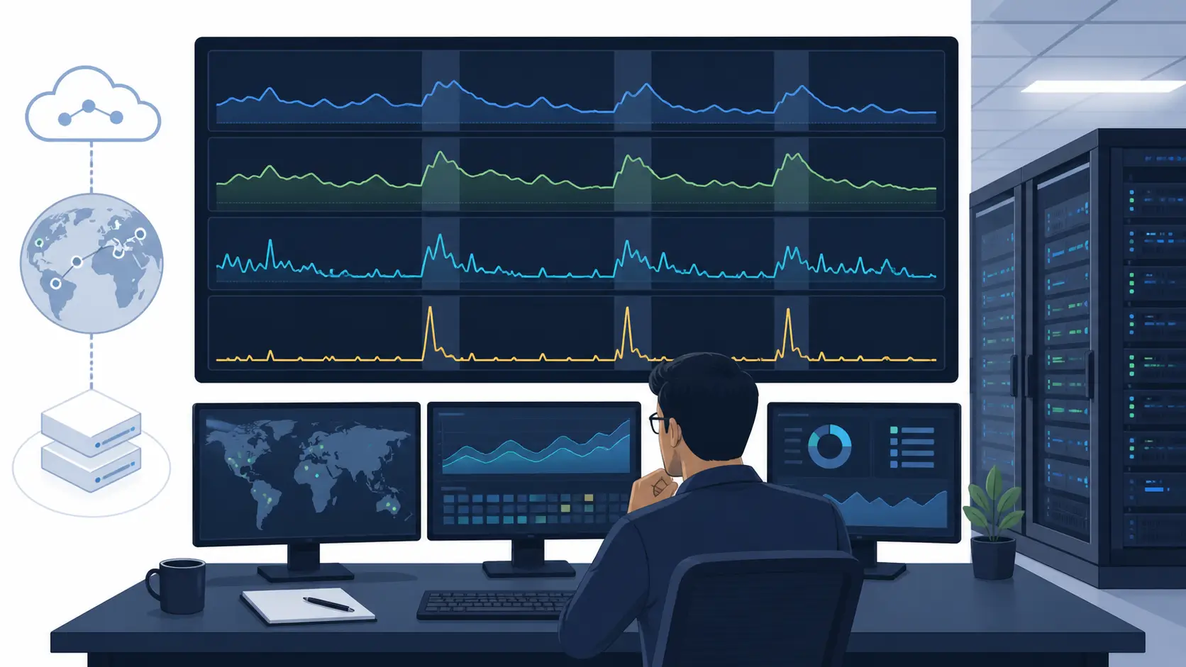 Conceptual illustration of correlating resource and error spikes during intermittent 520 failures.