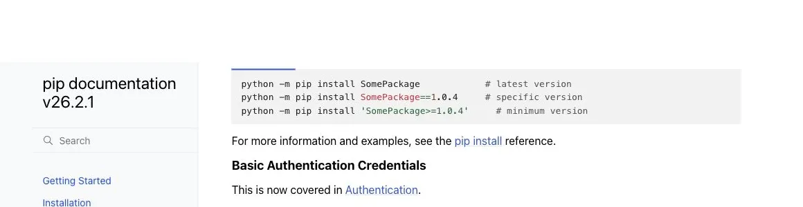 Official pip documentation showing python -m pip install commands
