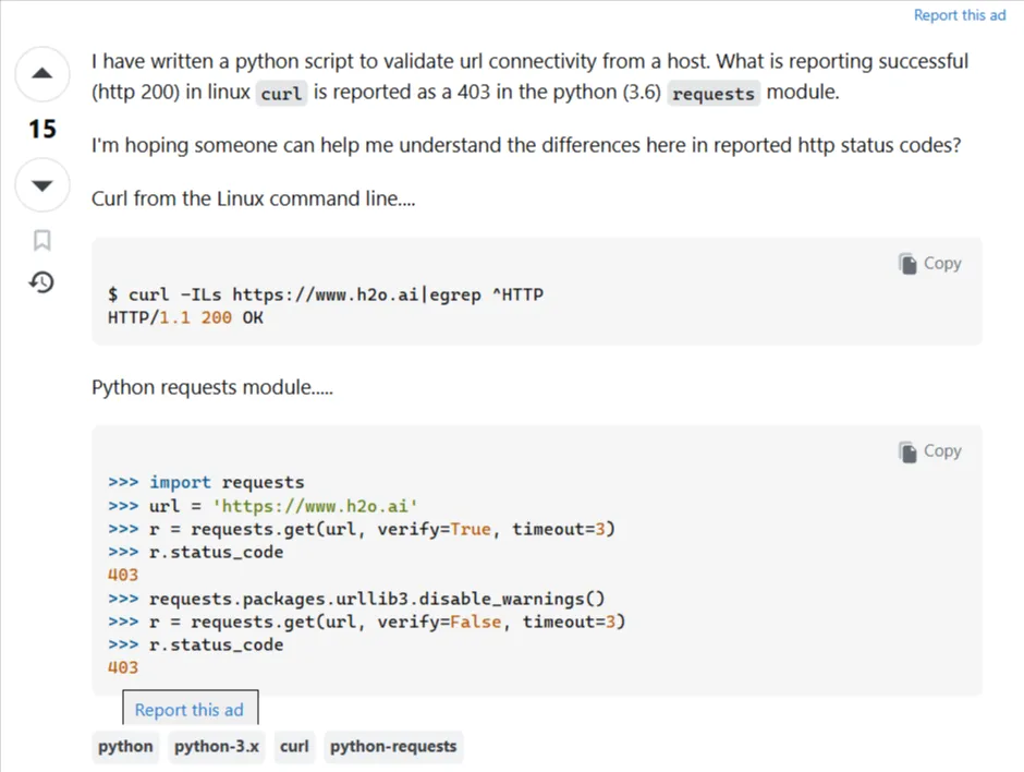 Python Requests Gets 403 but cURL Works
