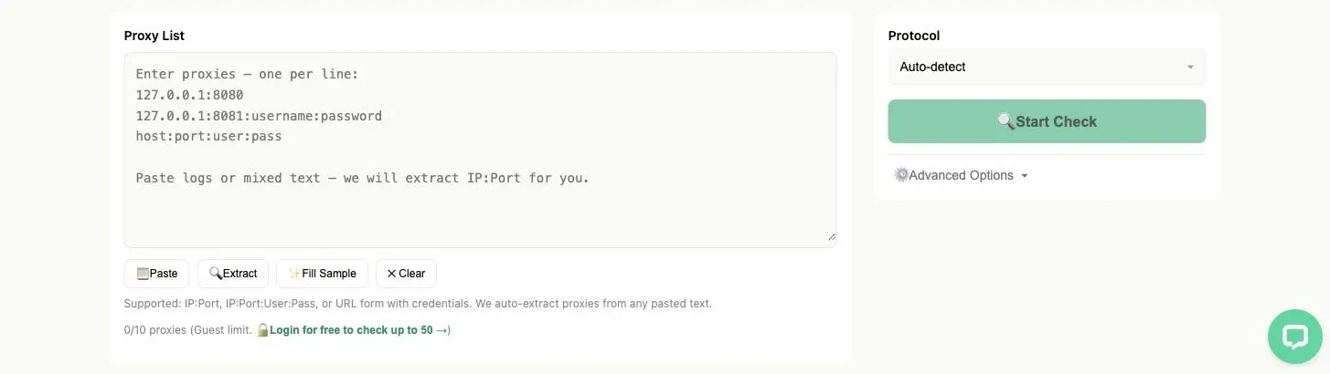 Rola IP Proxy Checker interface for testing proxy protocol, reachability, and HTTP status