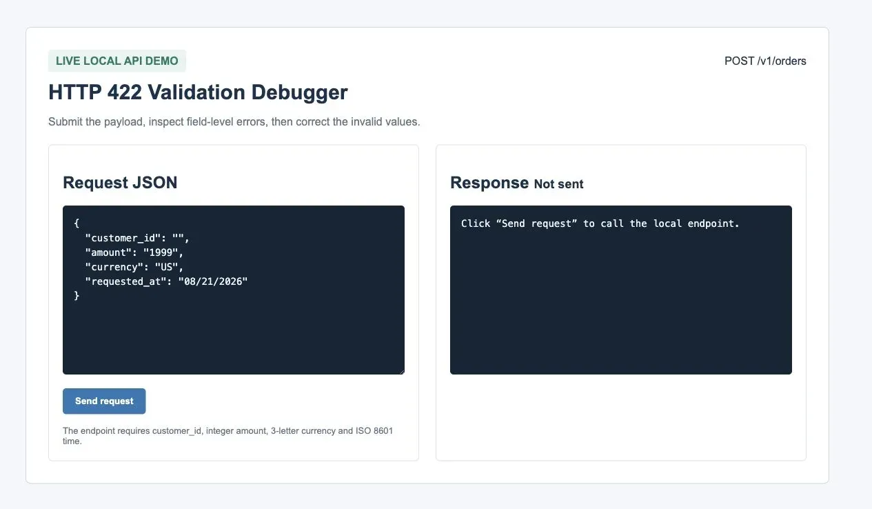 Submitting an incorrect JSON request