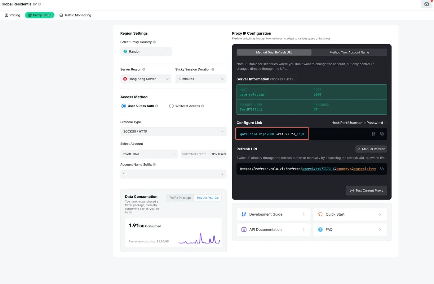 axios cheerio Rola proxy connection settings screenshot