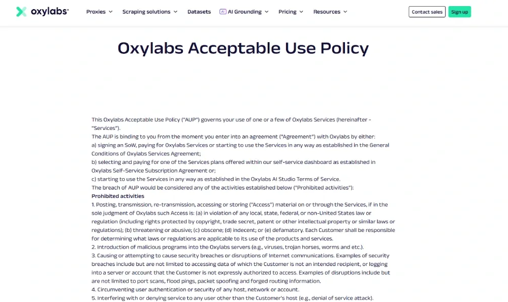 Oxylabs acceptable-use policy