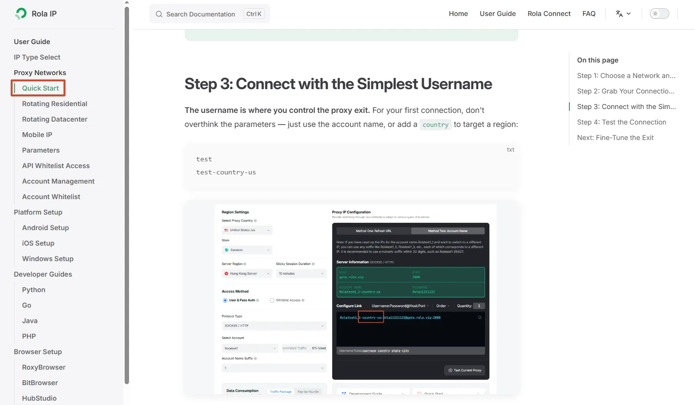 quick start with Rola IP