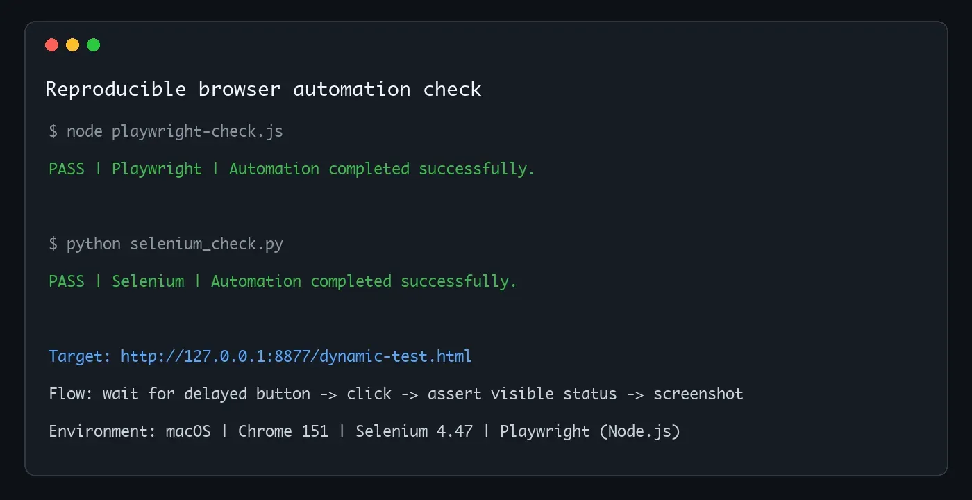 Playwright and Selenium dynamic-page automation check