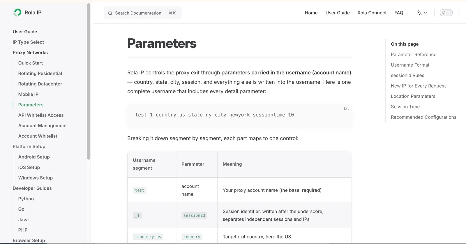 Rola IP configuration parameters documentation