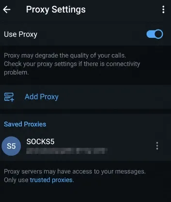 Telegram proxy configuration interface