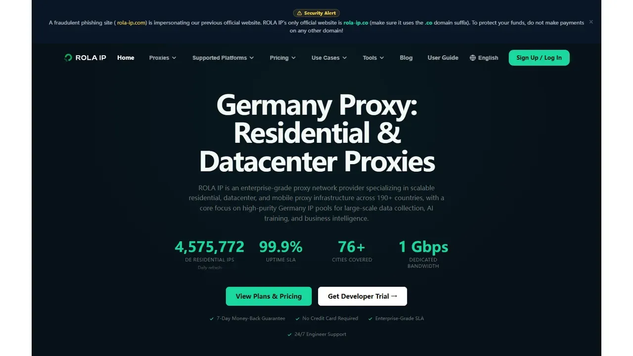 Rola IP Germany proxy page showing the current Germany proxy offering