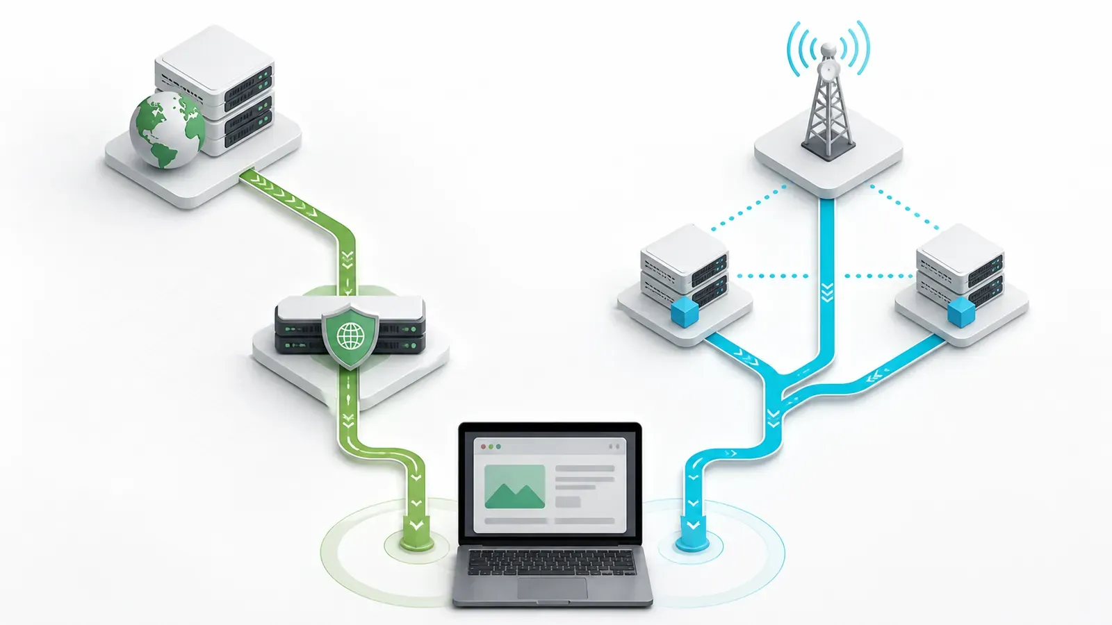 Browser network paths for a Remote IP request and WebRTC ICE discovery