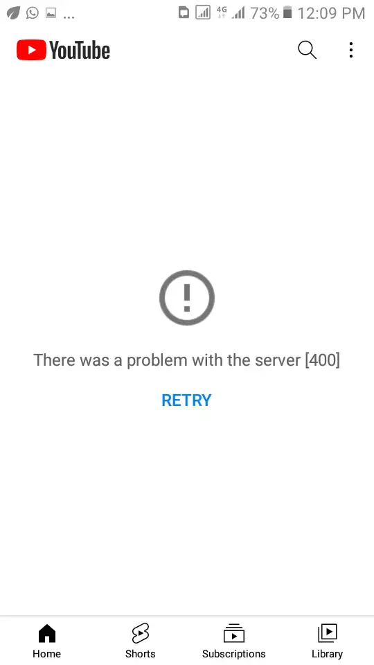 YouTube displaying There was a problem with the server 400