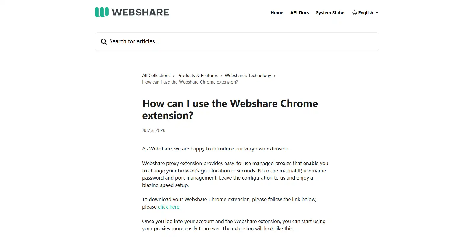 Webshare official help page for its Chrome proxy extension