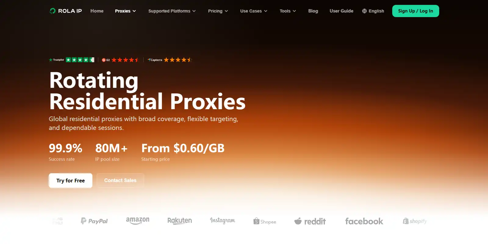 ROLA IP rotating residential proxy product page