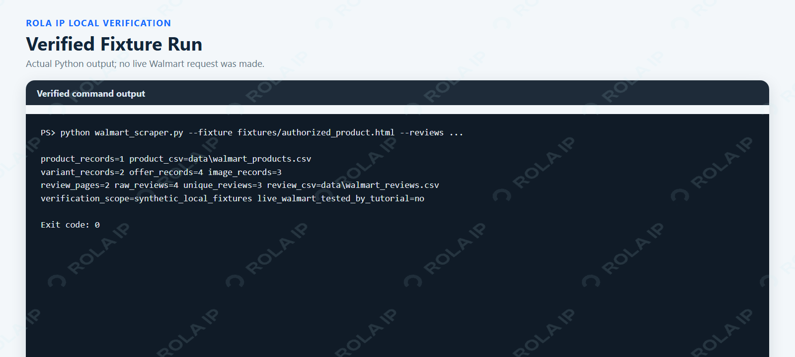 Verified Walmart Python fixture parser and CSV export