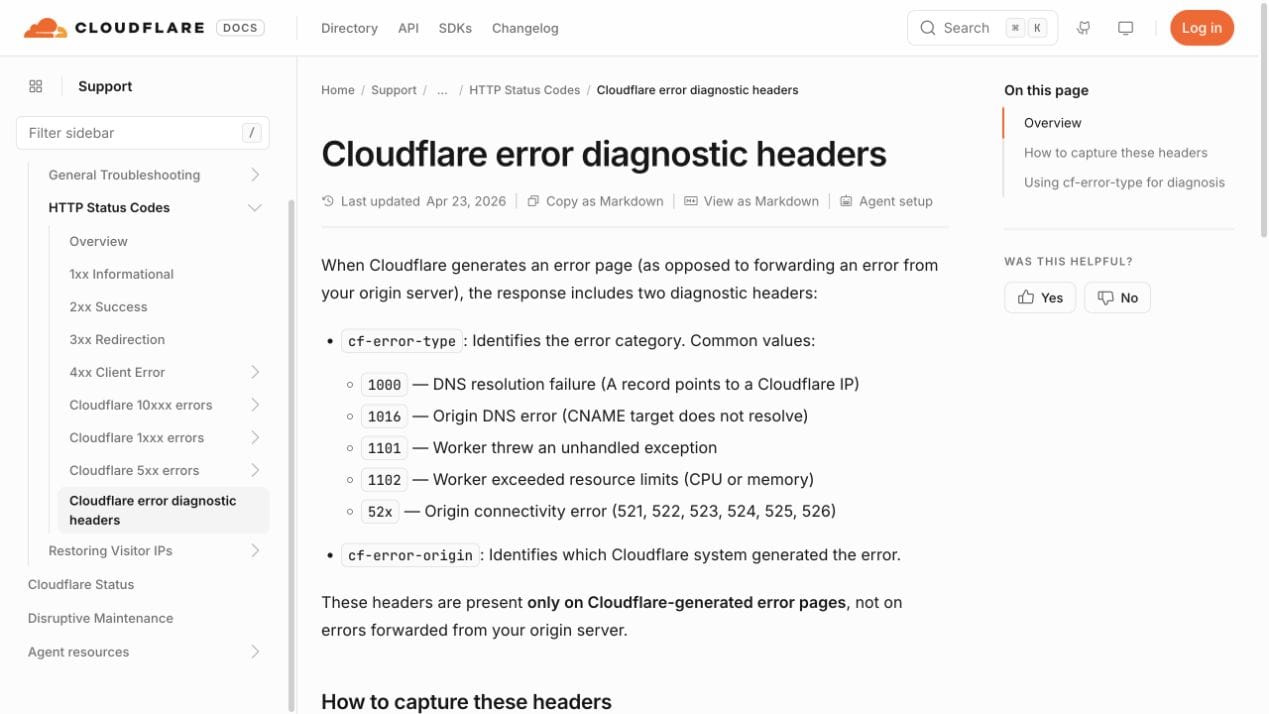 Cloudflare错误诊断响应头及52x类别说明