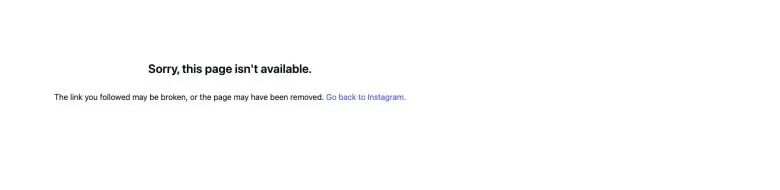 Instagram page-unavailable message shown for a profile URL