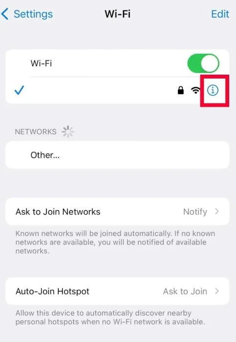 已连接Wi‑Fi及信息按钮