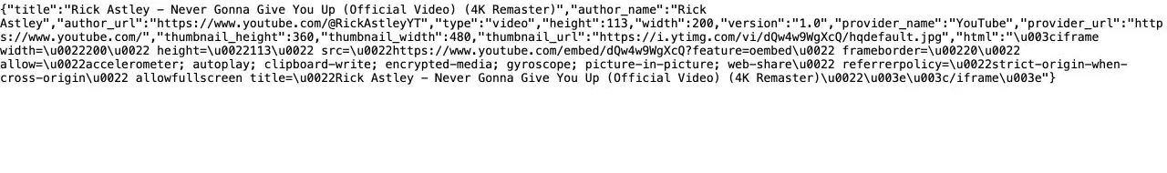 YouTube oEmbed JSON response for a public video