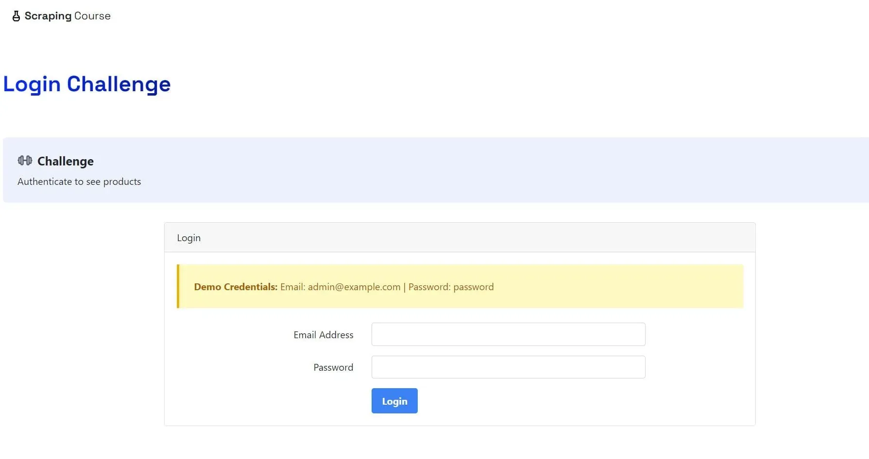 Scraping Course Login Challenge with demo credentials
