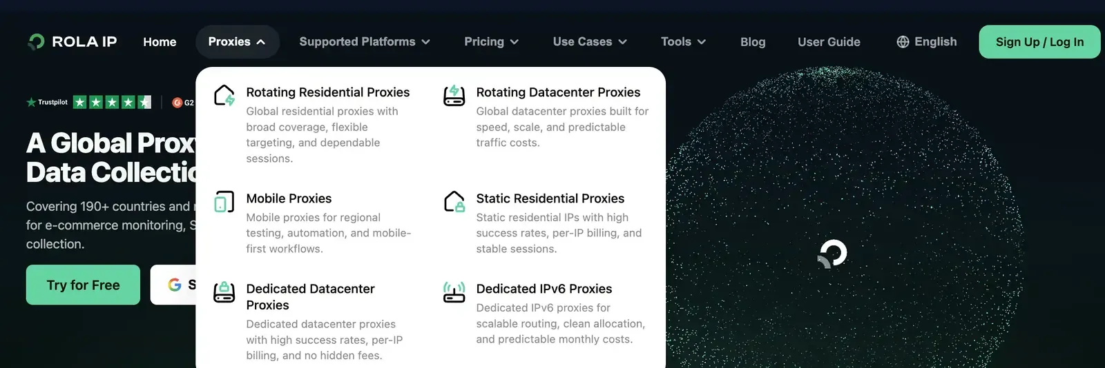Rola IP's proxy platform page
