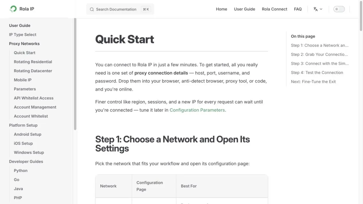 Rola IP proxy quick start documentation