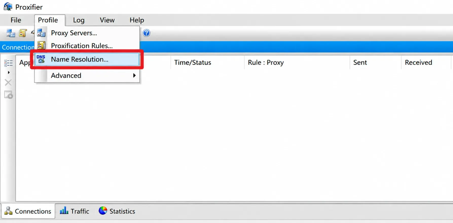Figure 9. Entry point for Name Resolution settings