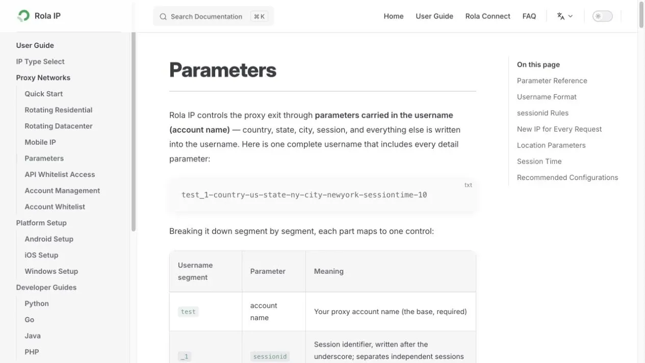 Rola IP proxy parameter documentation