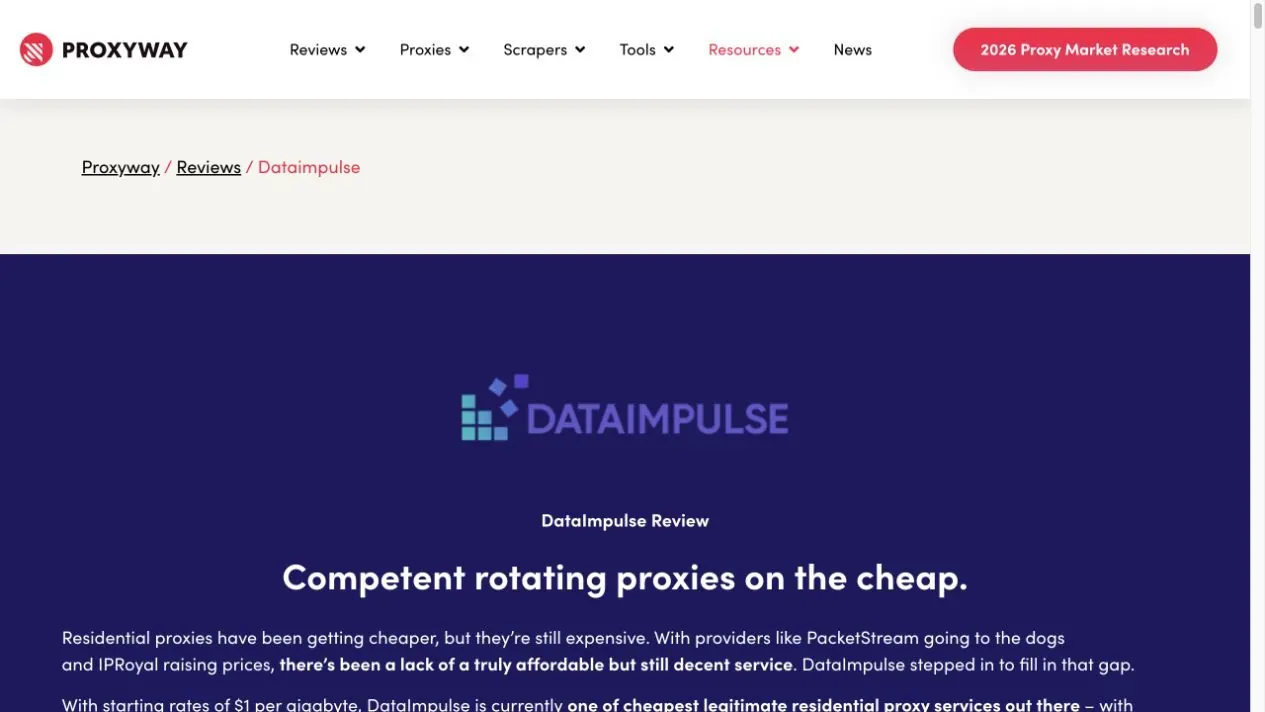 Proxyway's English DataImpulse review and independent benchmark context