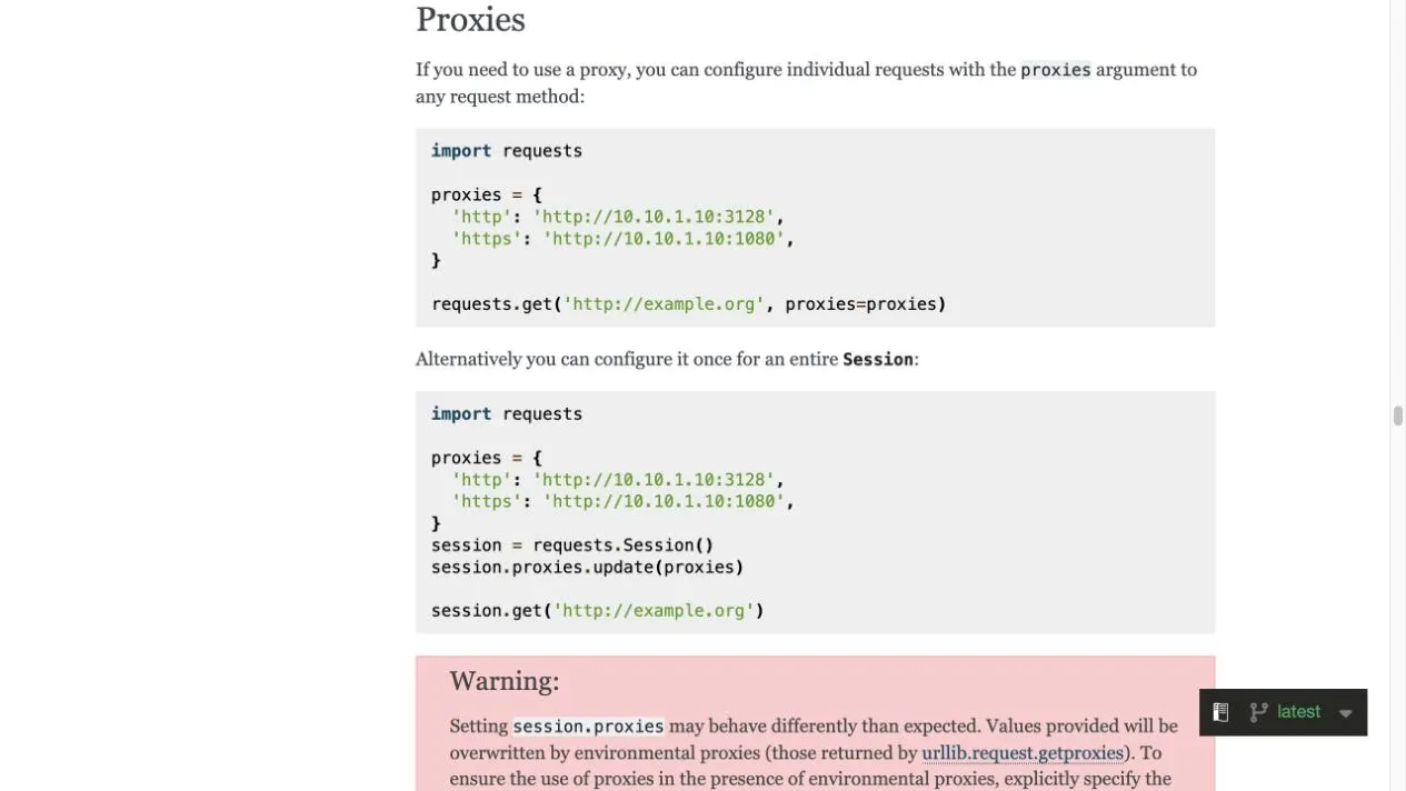 Requests official proxy documentation in English