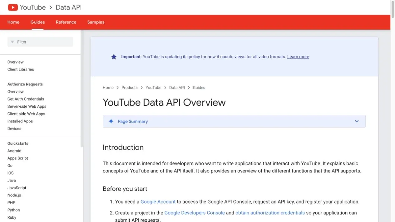 YouTube Data API overview
