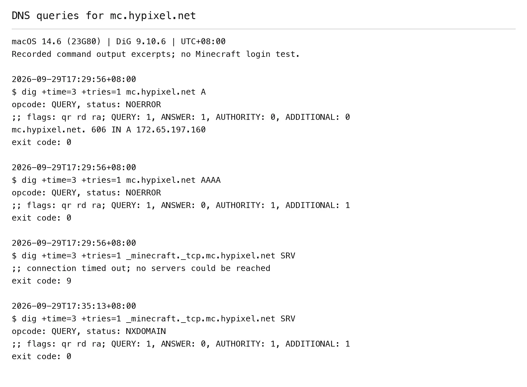 minecraft-dns-a-aaaa-srv-results