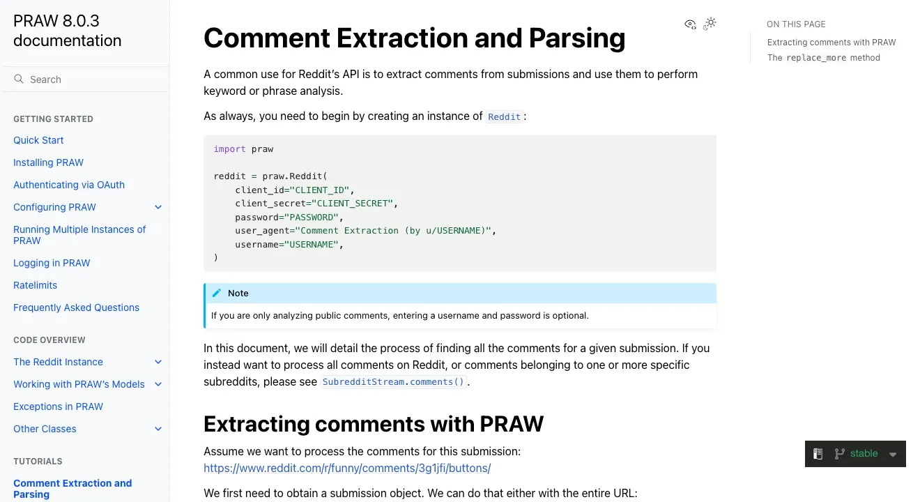 Image 3: PRAW Comment Extraction and Parsing documentation