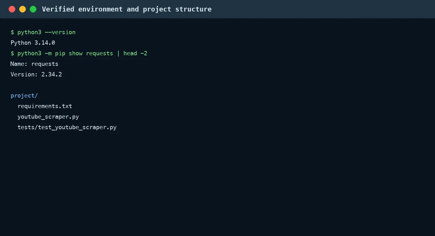 Example Python environment and YouTube scraper project structure