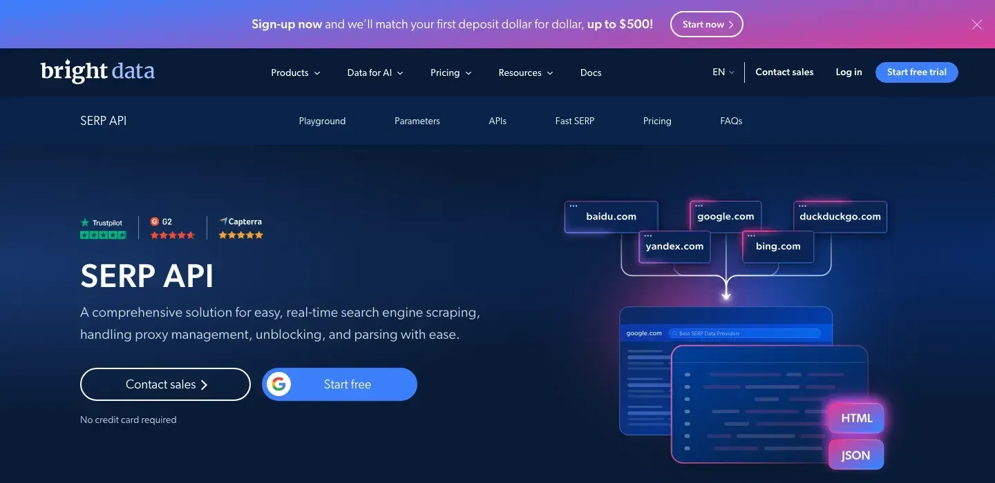 Bright Data SERP API，展示结构化输出和地域定位选项