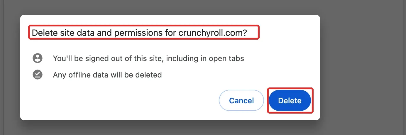 Figure 5. Confirm that only the target site data will be removed before deleting it