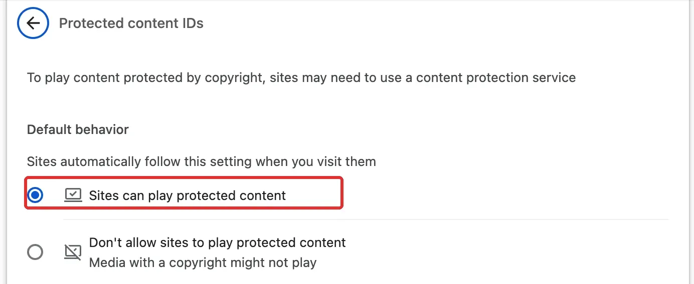 Figure 6. Check whether sites are allowed to use protected-content services