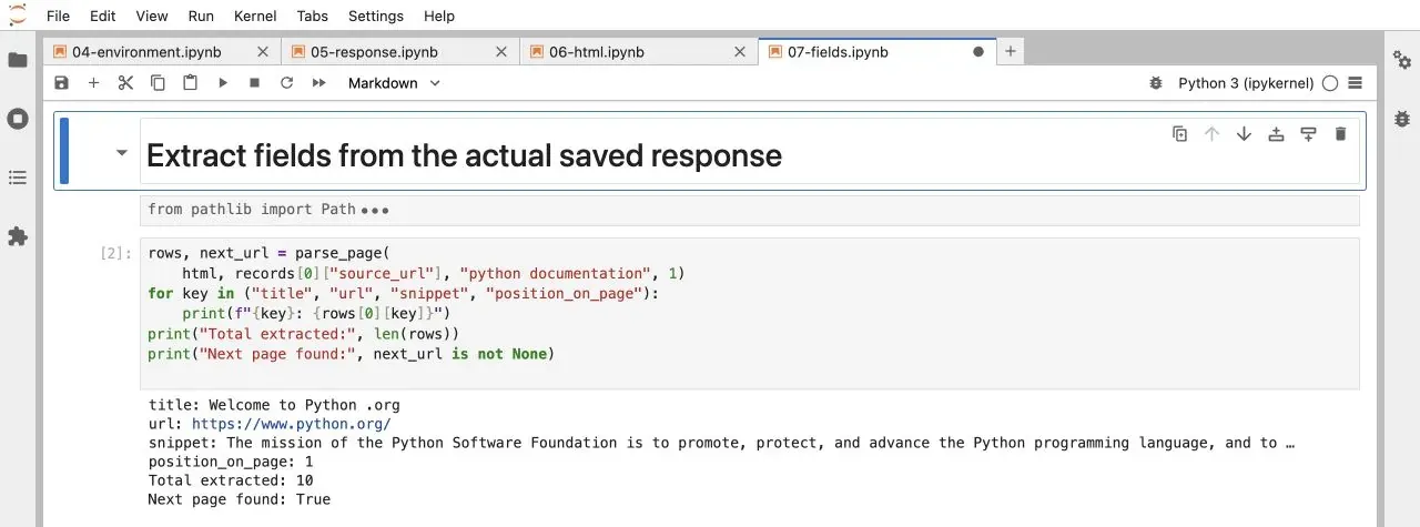 Figure 7: Extracting titles, destination URLs, and snippets from the actual HTML