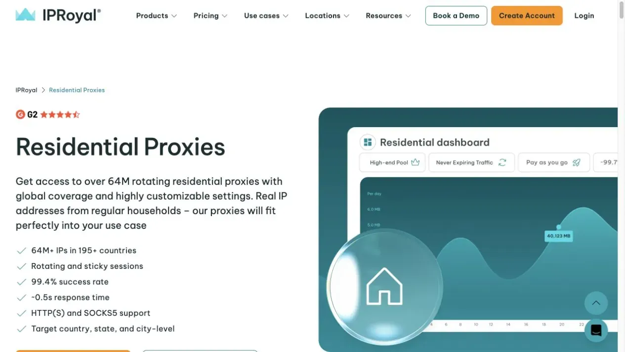 IPRoyal English residential proxy product page