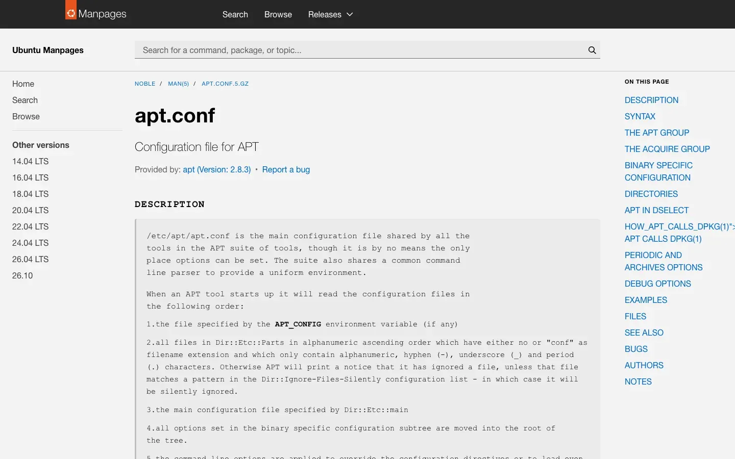 Ubuntu apt.conf manpage