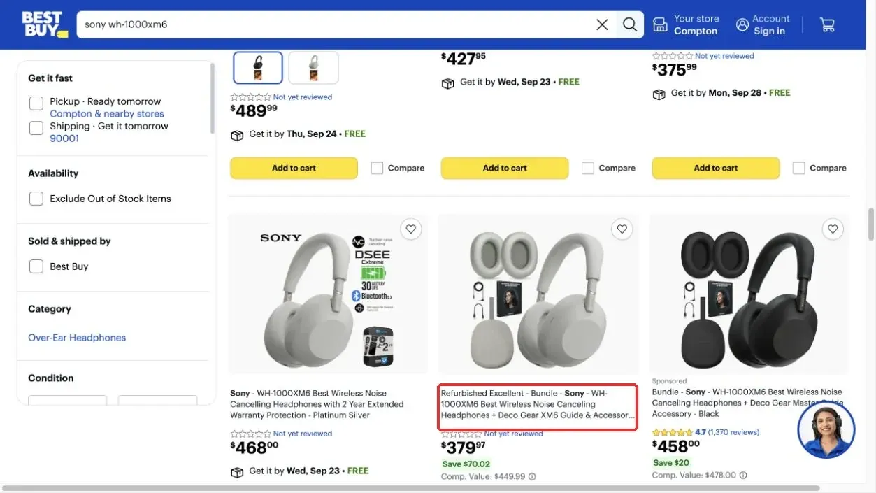 Best Buy搜索结果页中的“显示更多”按钮