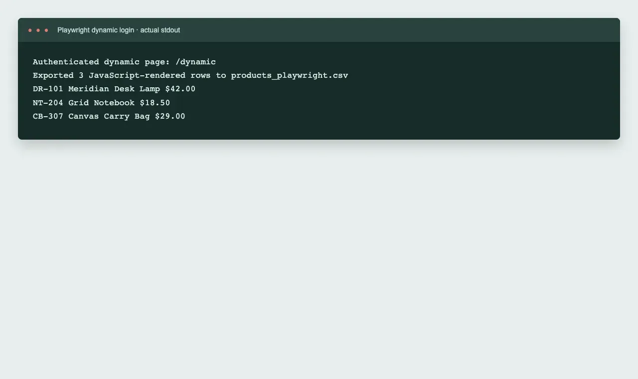 Actual output from playwright_login.py