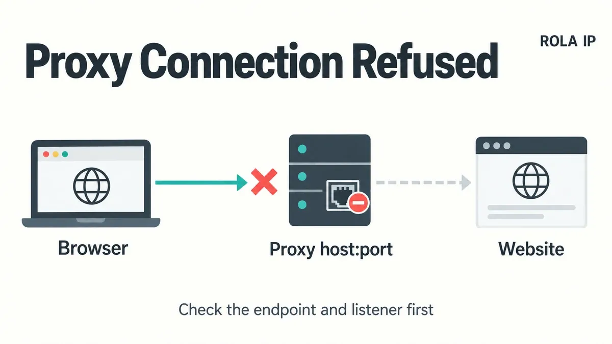 Browser-to-proxy and proxy-to-website connection stages, with separate checks for DNS, TCP, authentication, and the destination