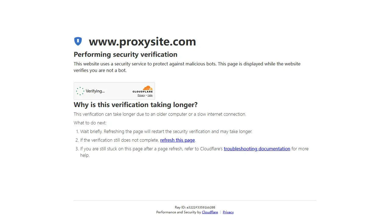 ProxySite security verification page observed during the current access check