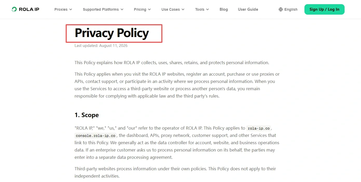 proxy-service privacy disclosures