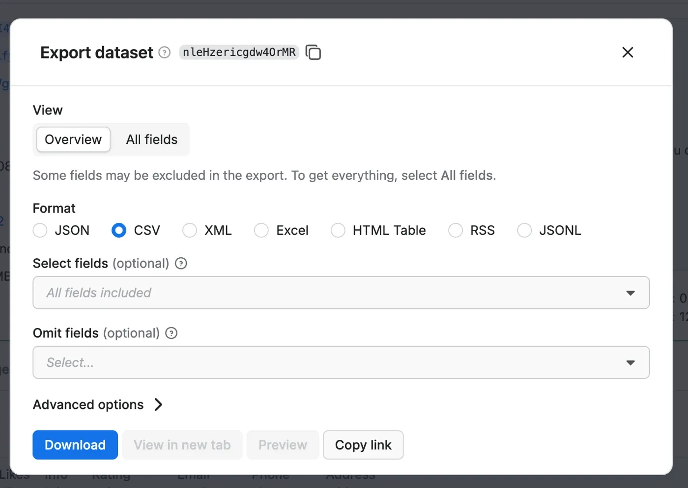 export-options