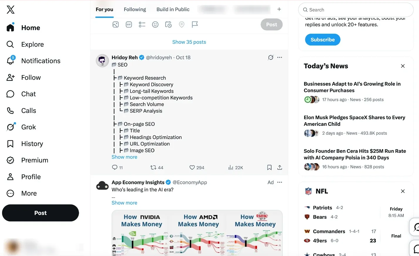 X Twitter page