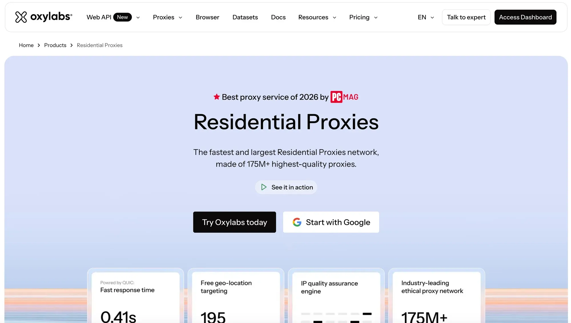 Oxylabs residential proxy page