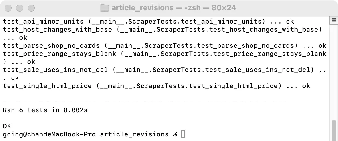 HTML price parser automated test results