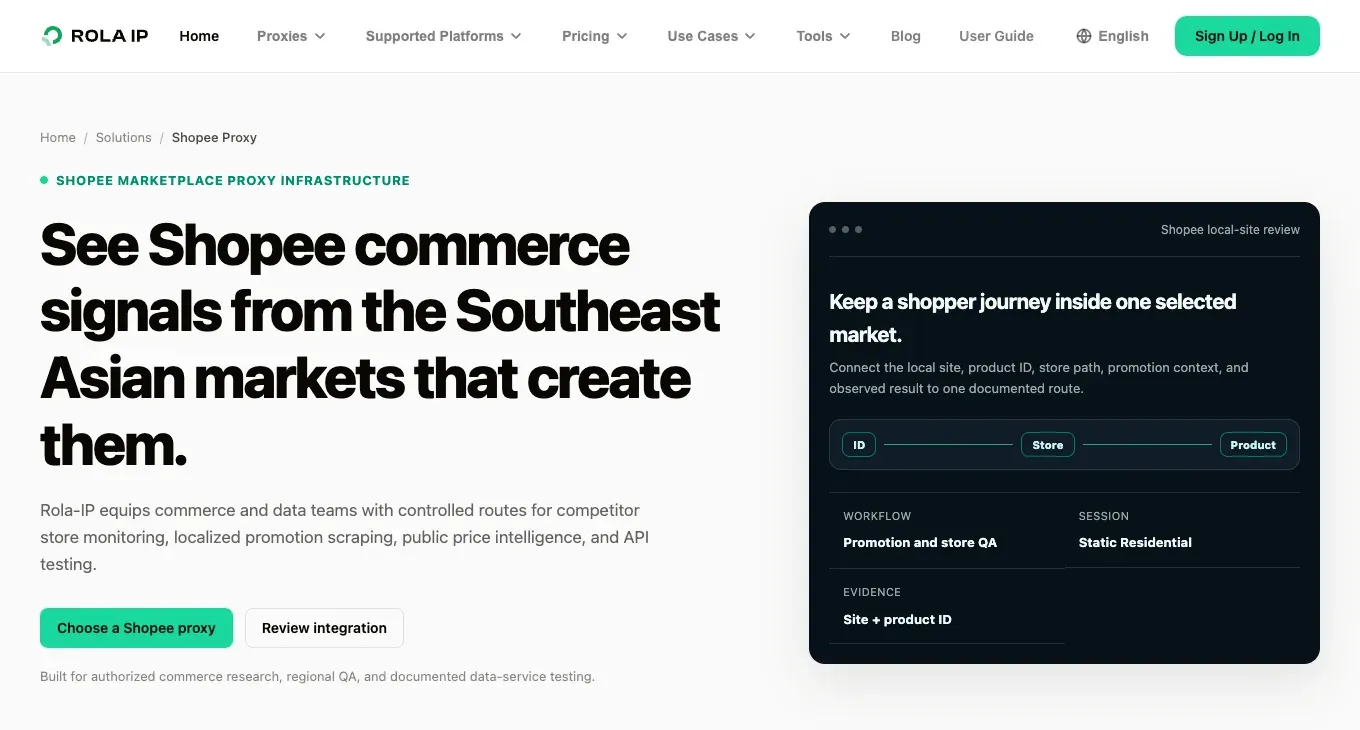Rola IP Shopee proxy solution page